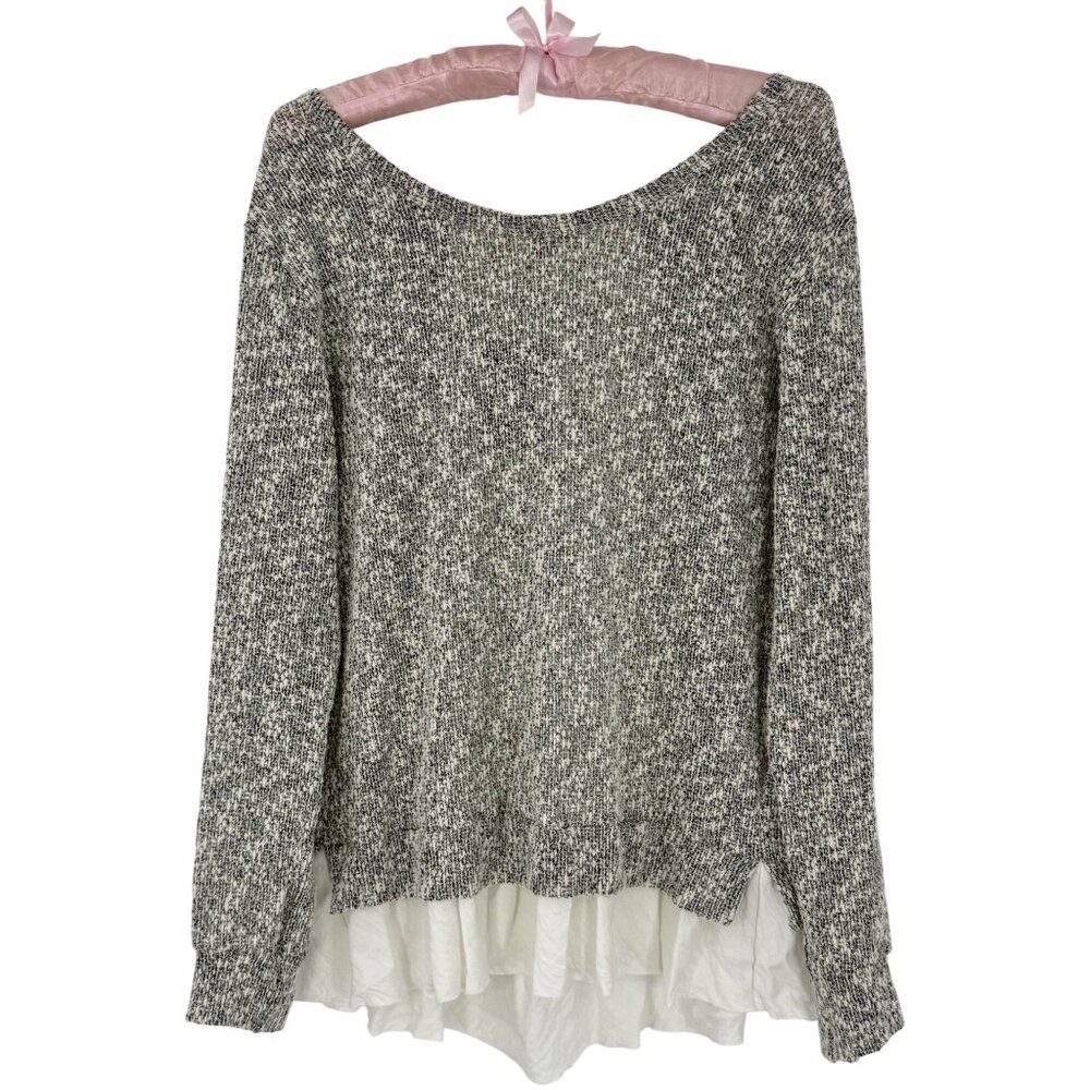 Anthropologie X Clu Willoughby Shimmer Knit Ruffle Hem Bow Back L/S Top - Picture 9 of 16